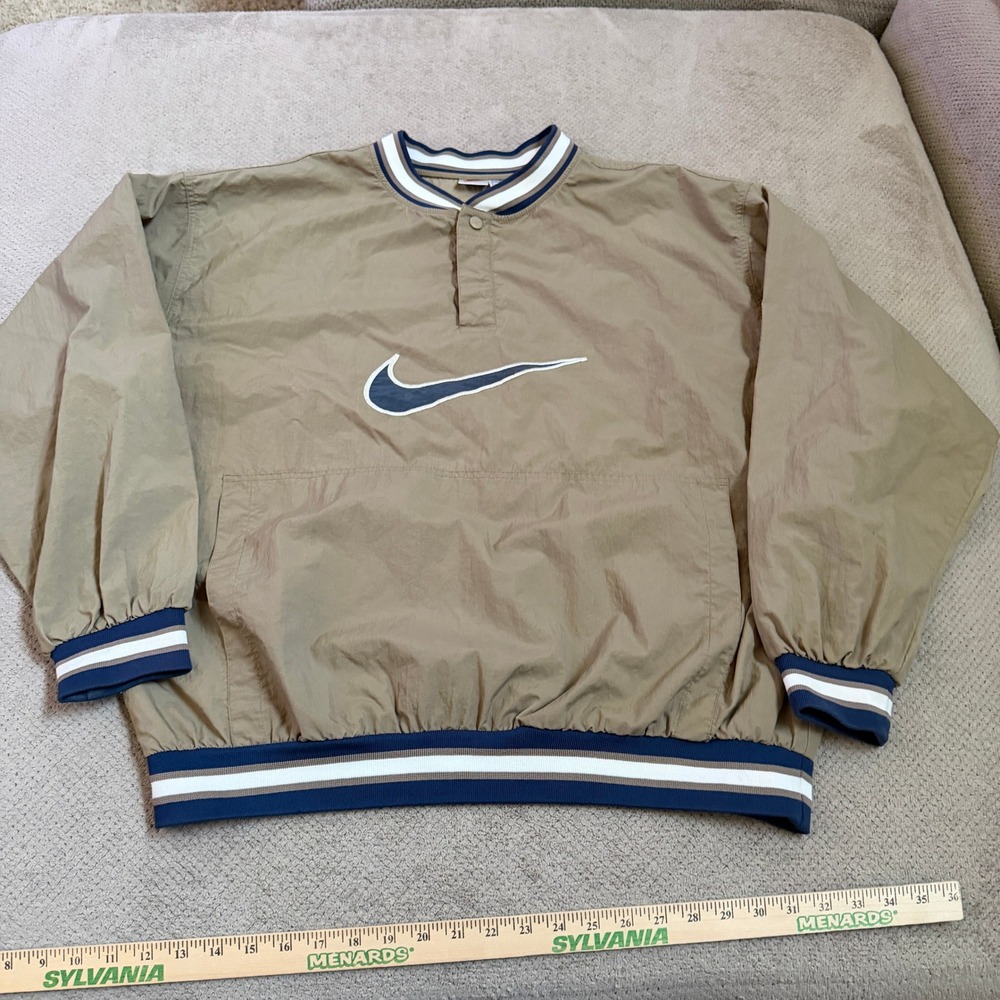 Vintage 1990s Nike Windshirt V-Neck Pullover Georgia Tech Colors Khaki Blue XL